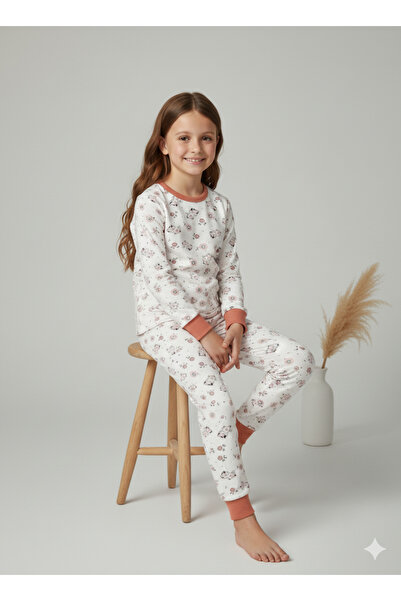 MADALİNA Set de pijamale pentru fete, 100% bumbac, cu model iepure roz