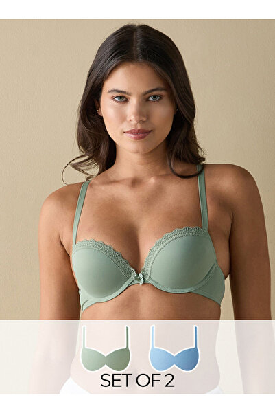 FAV طقم من قطعتين - حمالة صدر عميقة بتفاصيل دانتيل مع إغلاق بخطاف وعين