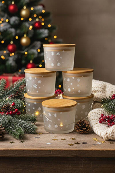 Fhilli Vetro - Set of 6 Glass Breakfast Bowls with Bamboo Lids 220 Cc