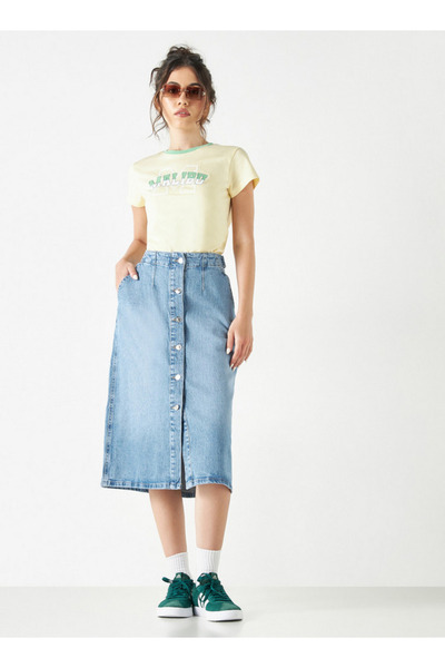 Lee Cooper Denim Midi Skirt with Button Closure