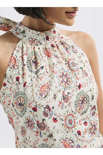 FAV All-Over Floral Print Halter Neck Tiered Dress with Tie-Ups