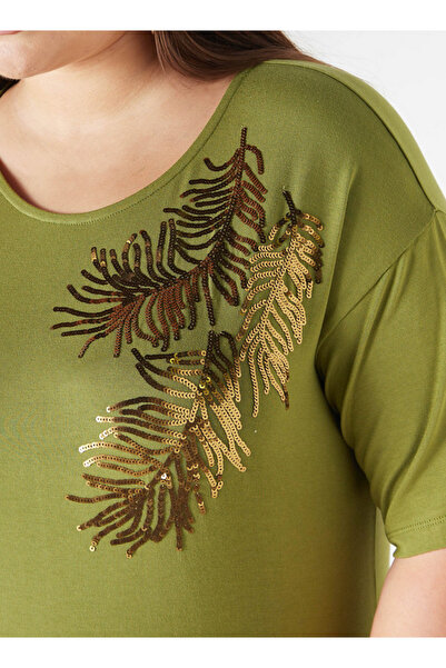 Ulla Popken Plus Size Ulla Popken Embellished T-Shirt with Drop Shoulder Sleeves