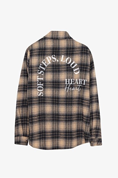 Quzu Sırtı Baskılı Oversize Oduncu Gömlek