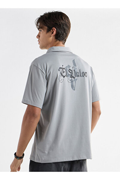 FAV Typographic Print Polo T-shirt with Short Sleeves and Zip Closure