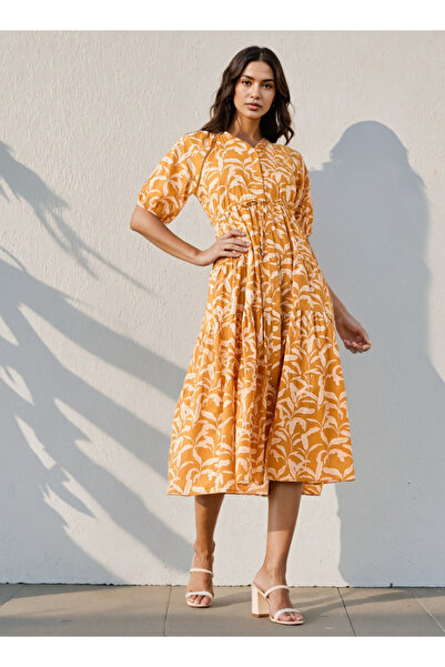 FAV Printed Tiered Lace Insert Dress with Pockets