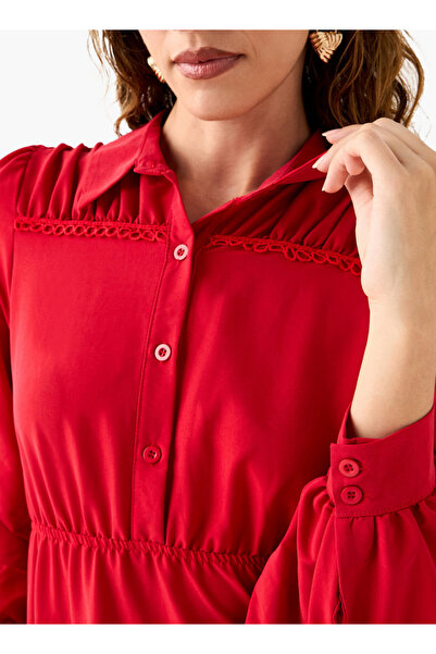 FAV Solid Tiered Midi Dress With Puff Sleeves And Collar