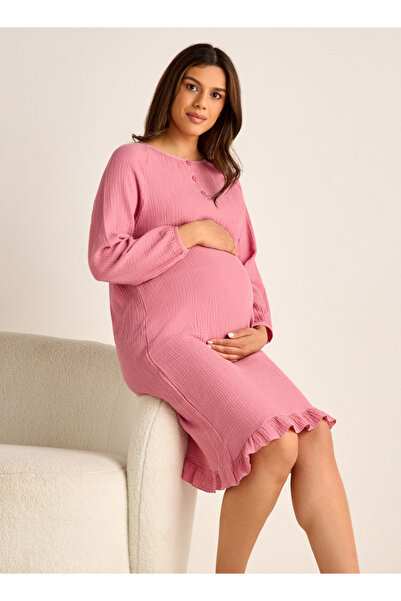 FAV فستان نوم للحوامل مزخرف بأكمام طويلة