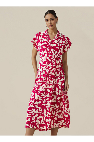 FAV Leaf Print Wrap Style Women Dress with Tie-Up Detail