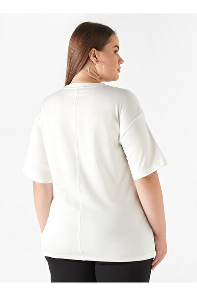 Ulla Popken Plus Size Embroidered Top With Short Sleeves And Round Neck