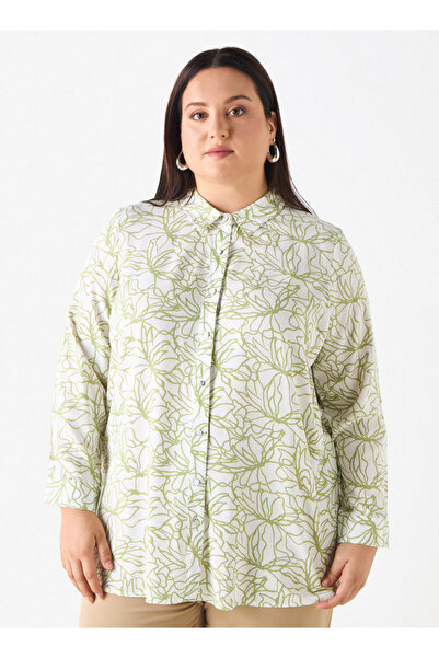 Ulla Popken Plus Size Printed Shirt With Button Closure