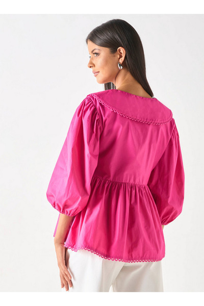 Iconic Solid Peplum Top With Peter Pan Collar And Tie-up Detail