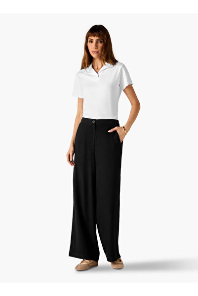 FAV Regular Fit Twill Wide-Leg Trousers with Pockets