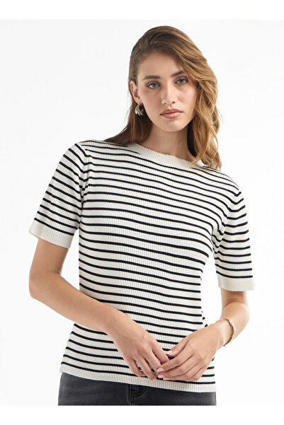 FAV Striped High Neck T-shirt With Short Sleeves
