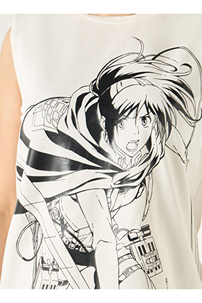 SP Characters تي شيرت بدون أكمام بطبعة أنمي مع رقبة دائرية
