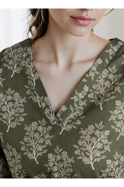 FAV Floral Print Kaftan Night Dress with V-neck