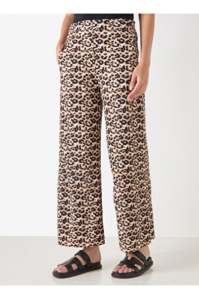 FAV بنطال واسع الساق بقصة عادية وخصر مرن وطبعة حيوانية كاملة