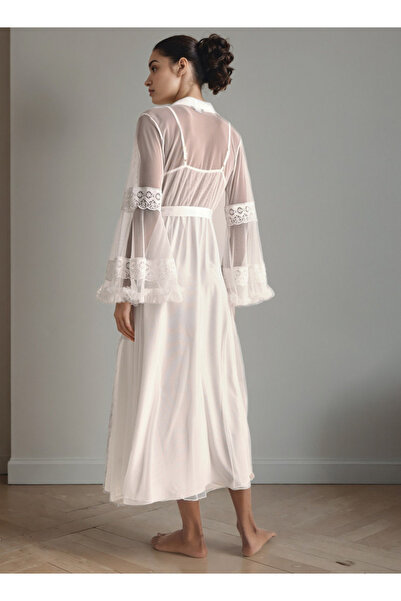 FAV Lace Trim Bridal Night Gown with Robe