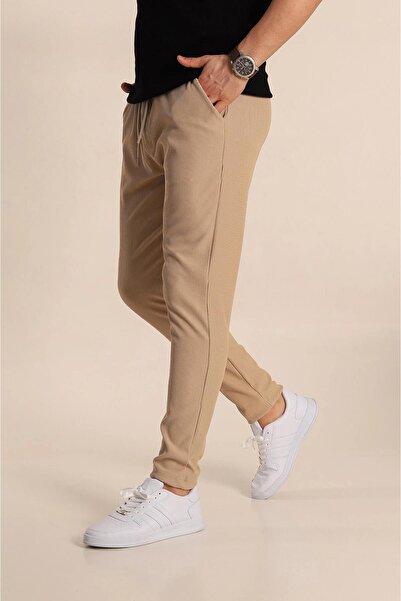 ribana Slim Fit Ribbed Texture Waist Tied Seasonal Men's Jogger Pants -J320