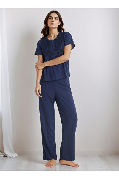 FAV Pyjama Set Button Placket Top and Trousers Rayon