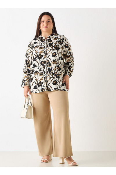 Ulla Popken Plus Size Floral Print Shirt With Button Closure