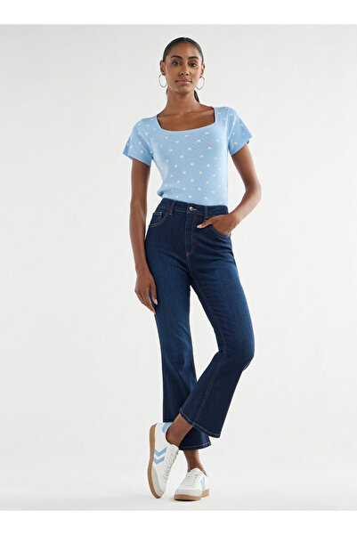 FAV Textured Square Neck T-shirt With Short Sleeves