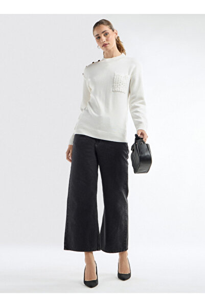 FAV Textured Crew Neck Sweater With Front Pocket