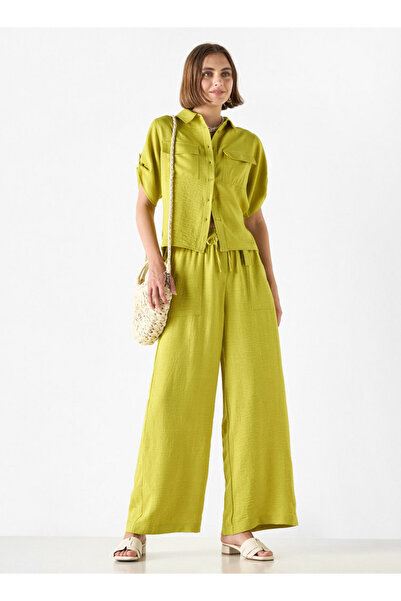 FAV Textured Wide Leg Pants with Drawstring Closure and Pockets
