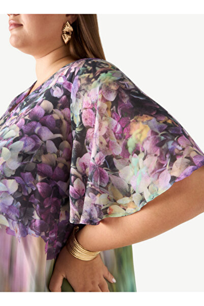 Ulla Popken Plus Size Print Dress With V-neck