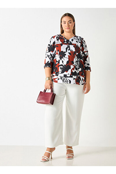 Ulla Popken ABSTRACT FLORAL MIX PRINT TOP