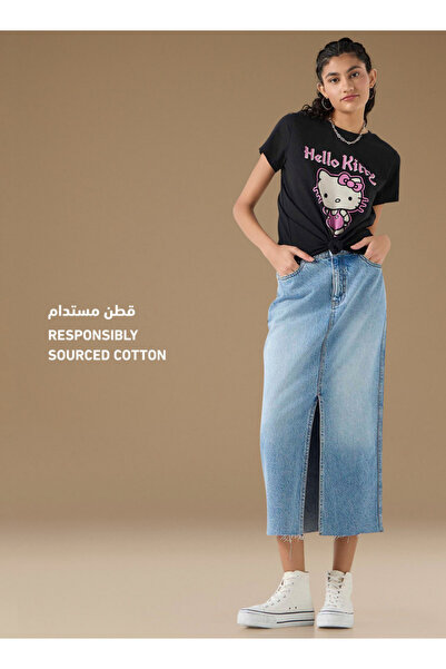 SP Characters Hello Kitty Print T-shirt With Crew Neck And Short Sleeves