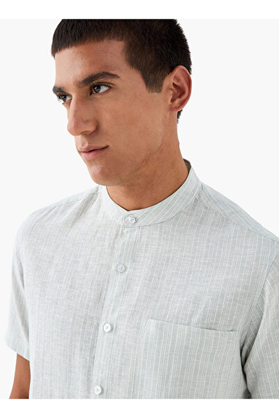 FAV Striped Linen Blend Mandarin Collar Shirt