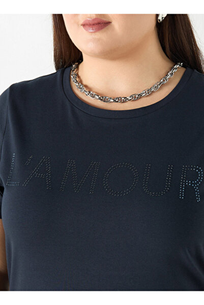 Ulla Popken Plus Size Ulla Popken Embellished T-shirt with Short Sleeves