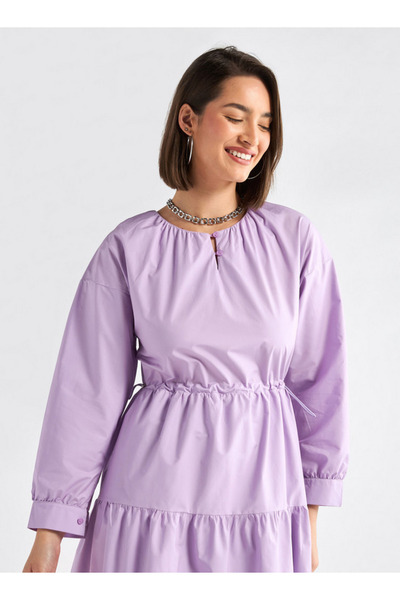 FAV Solid Tiered Dress with Puff Sleeves