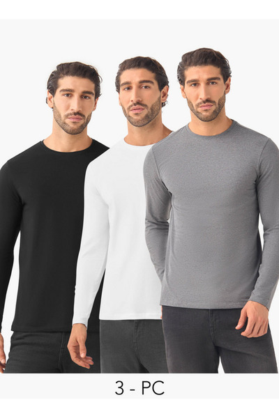 FAV مجموعة من 3 - تي شيرت بقصة ضيقة ورقبة دائرية