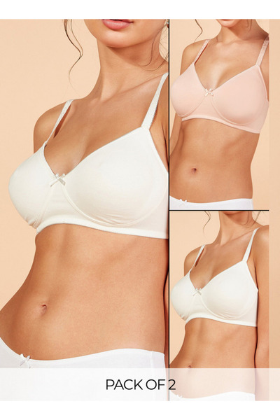 FAV مجموعة من قطعتين - حمالة صدر بأشرطة قابلة للتعديل وإغلاق بخطاف وعين