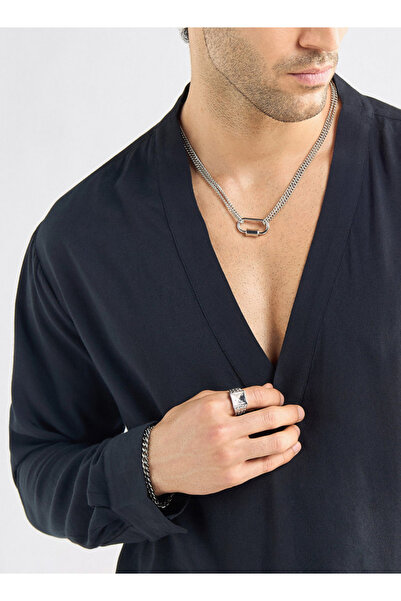 FAV Relaxed Fit Shirt With V-neck And Long Sleeves