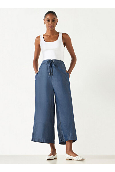 FAV Denim Palazzo Pants with Drawstring Waistband and Pockets