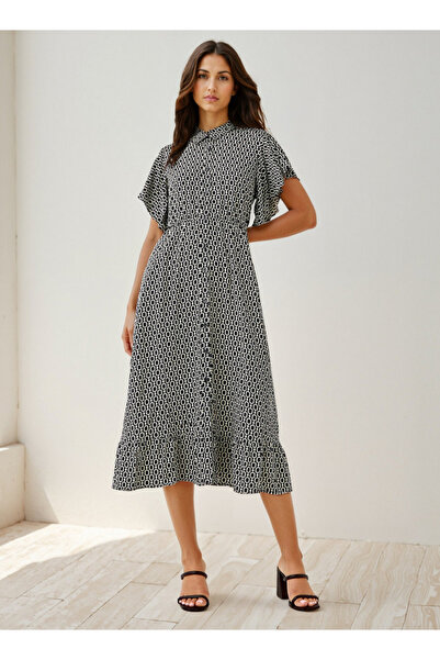 FAV Printed Midi Shirt Dress with Flutter Sleeves