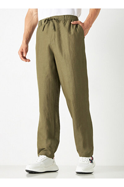 FAV بنطلون من مزيج الكتان مع أزرار للإغلاق وجيوب