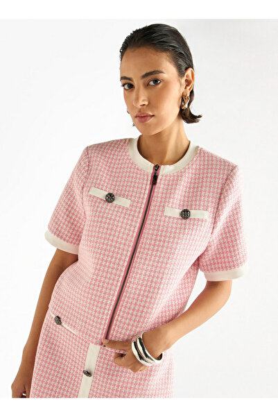 FAV Textured Crew Neck Top With Zip Closure