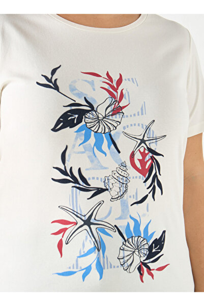 Ulla Popken Plus Size Ulla Popken Printed Round Neck T-shirt with Short Sleeves