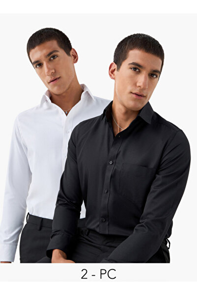 FAV طقم من قطعتين - قميص بقصّة عادية وأكمام طويلة