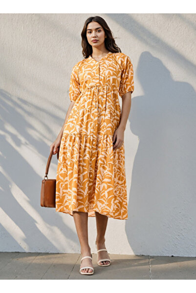 FAV Printed Tiered Lace Insert Dress with Pockets