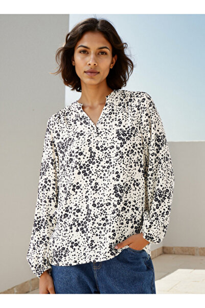 FAV بلوزة بطبعة زهور مع ياقة ماندرين وأكمام طويلة