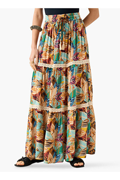 FAV تنورة ماكسي متعددة الطبقات بطبعات الأزهار مع حزام خصر مطاطي