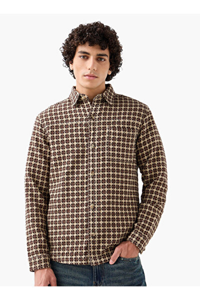 Lee Cooper قميص رجالي بقصّة عادية وياقة وطبعة هندسية وأكمام طويلة