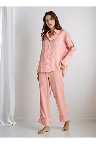 FAV طقم بيجامة قميص بياقة وسروال بوليستر