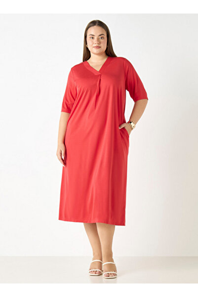 Ulla Popken Plus Size V-neck Dress With Short Sleeves And Pockets