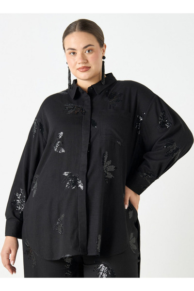 Ulla Popken Plus Size Ulla Popken Regular Fit Embellished High-Low Shirt
