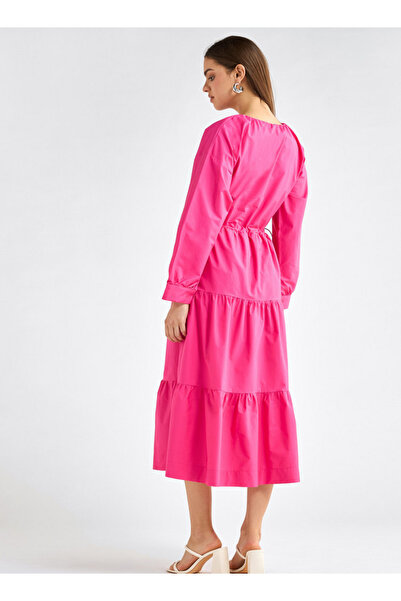 FAV Solid Tiered Long Sleeves Dress with Cord Lock Waist